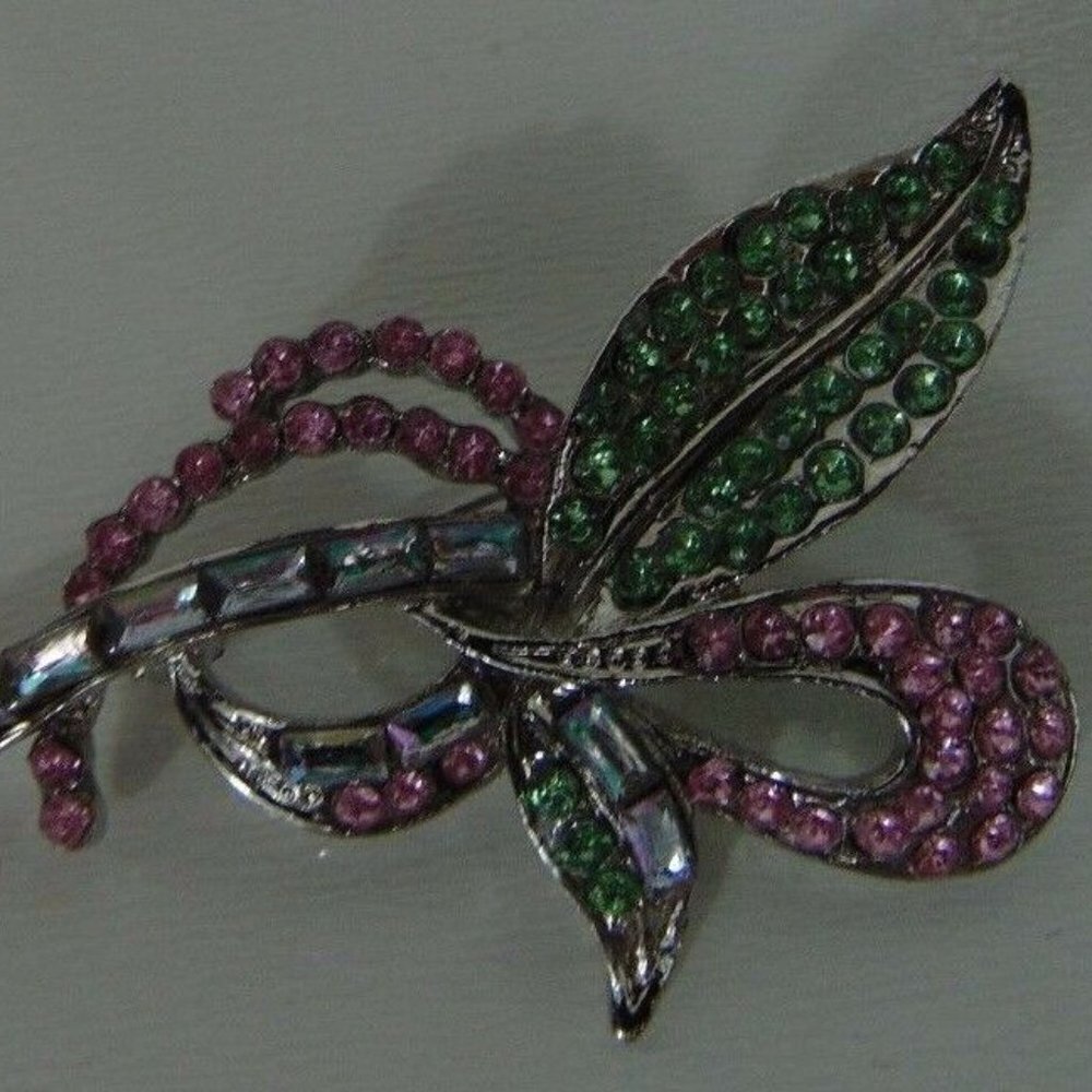 Brooch Pin Floral Multicolor Rhinestone - Picture 6 of 6
